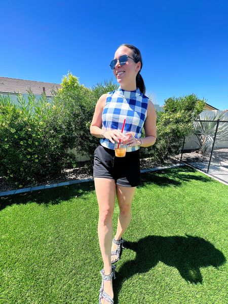 Sunday classic look with a gingham top and black shorts.
These high waist shorts are my favorite - I have them in 3 colors.

Summer look. Rent the runway. Spring look. Gingham print.

#LTKunder100 #LTKfit #LTKSeasonal