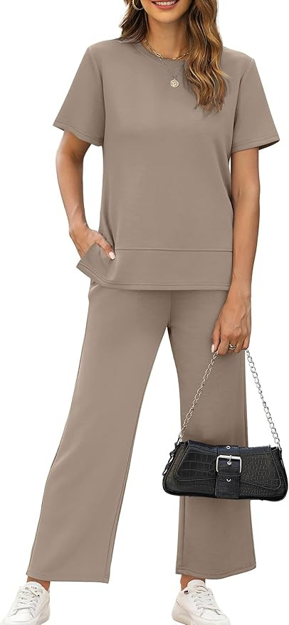 XIEERDUO Women's 2 Piece Lounge Set Fashion Travel Outfits Vacation Tracksuit Comfy Wide Leg Airp... | Amazon (US)