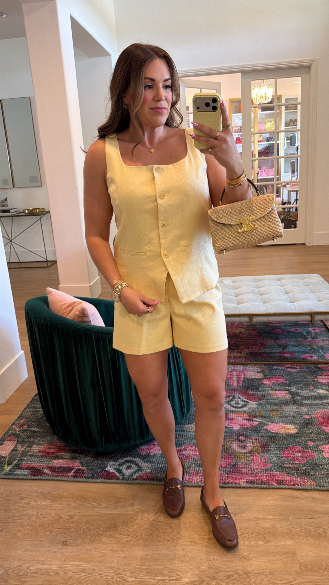 curvy midsize butter yellow linen outfit for summer! in the size large in top (just needed the medium though!) and size medium in shorts 💛  @Spanx

#LTKSeasonal #LTKMidsize