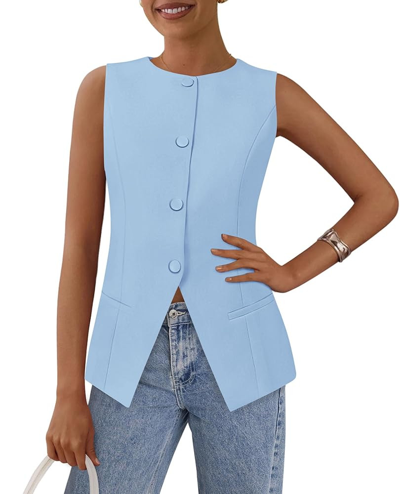 PRETTYGARDEN Women's Suit Vest Tops 2025 Summer Dressy Casual Business Button Sleeveless Trendy F... | Amazon (US)