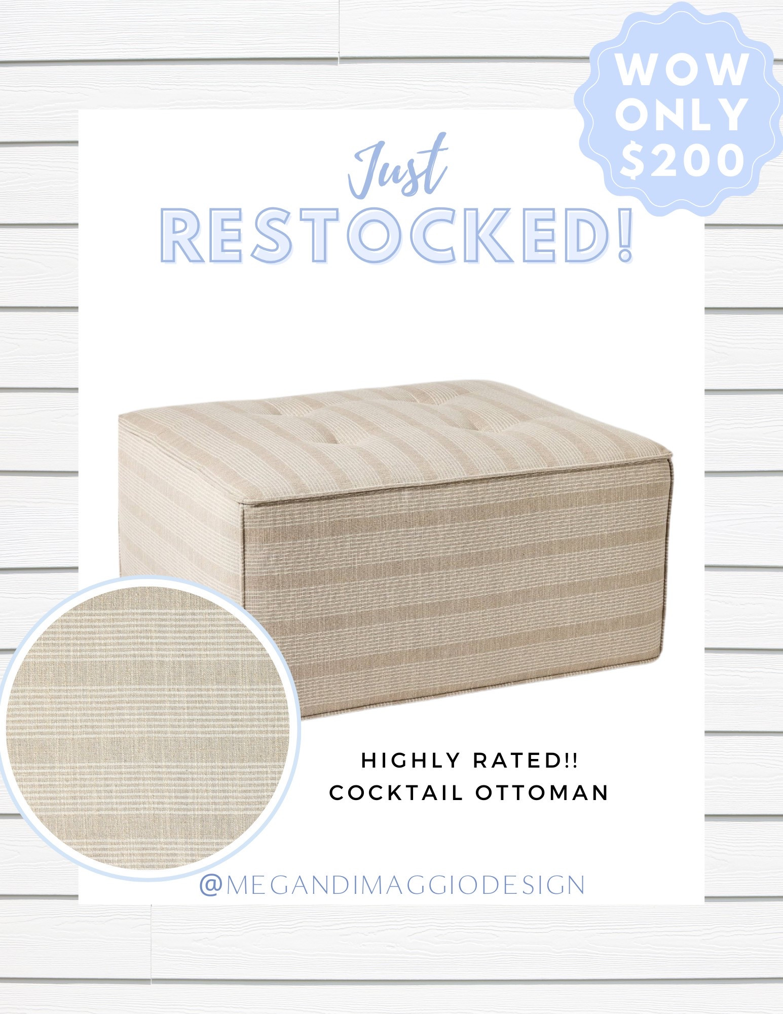 🏃🏼‍♀️🏃🏼‍♀️🏃🏼‍♀️ restock alert on this neutral striped cocktail ottoman!! Highly rated and looks like McGee & Co!! Snag for only $200 🙌🏻 love in a family room or kids space 🤍

#LTKFamily #LTKHome