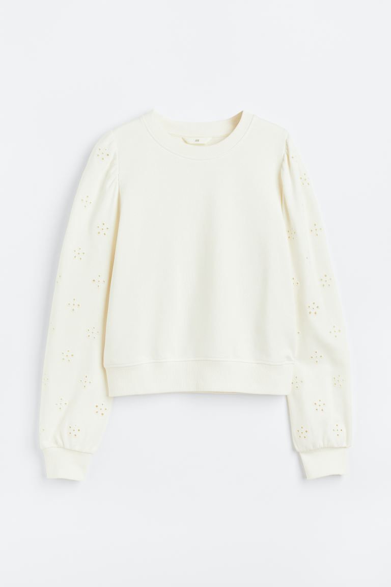 Sweater met broderie anglaise - Roomwit - DAMES | H&M NL | H&M (DE, AT, CH, NL, FI)