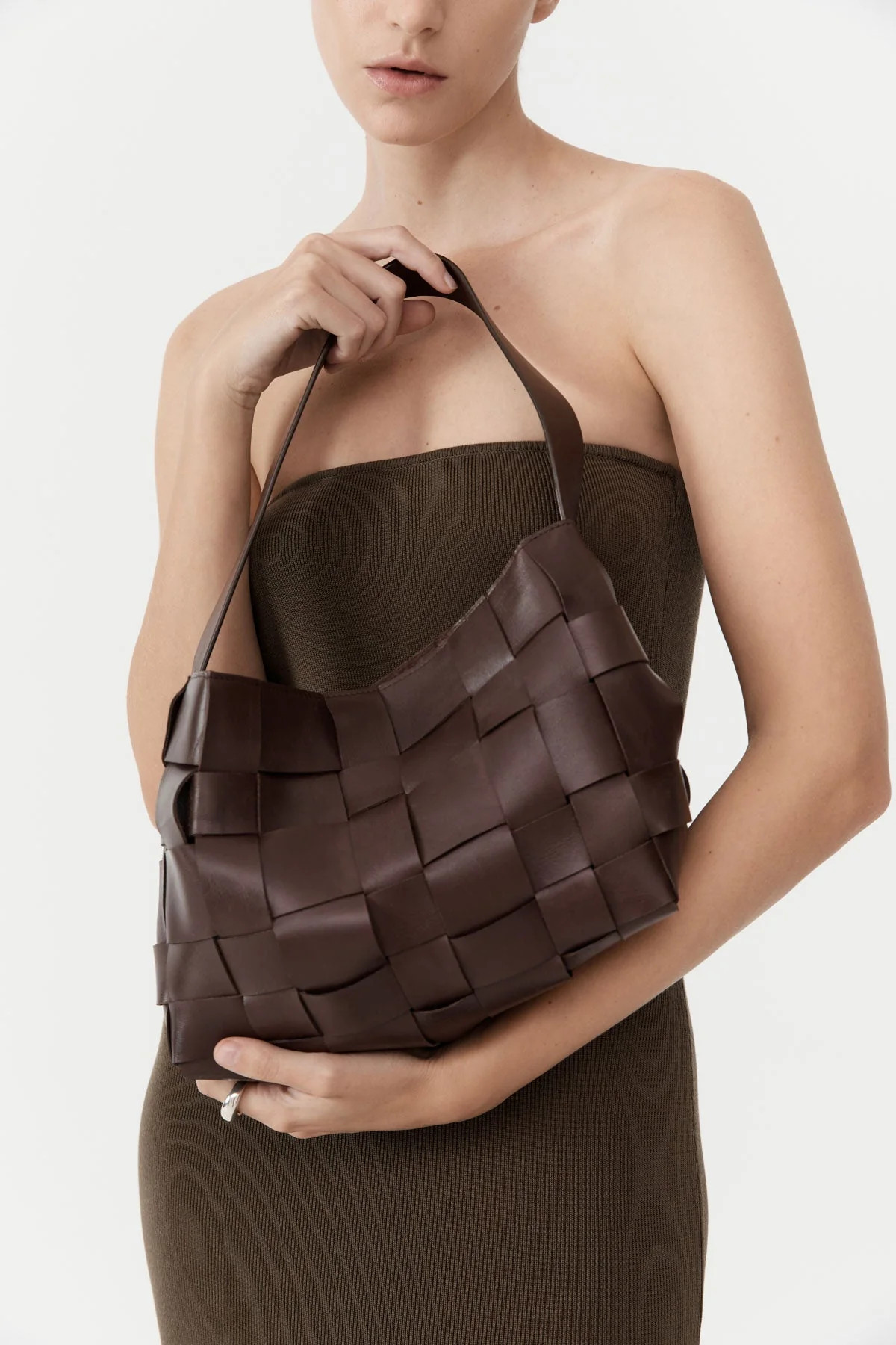 Woven Mini Tote - Chocolate | St. Agni