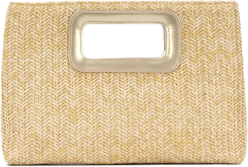 Top Handle Straw Clutch Handbag for Women Raffia Evening Bag Summer Beach Travel Bag With Chain | Amazon (US)
