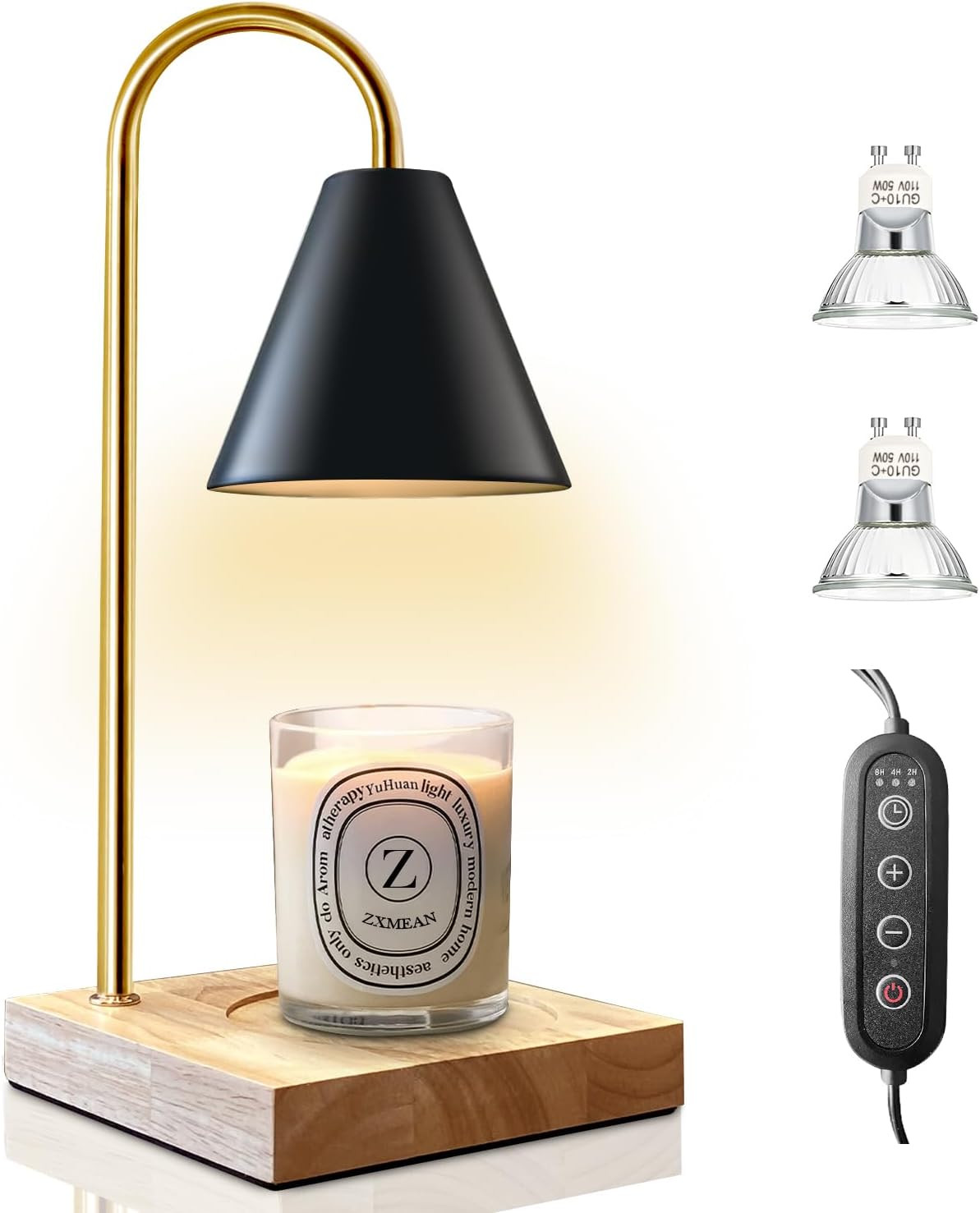 Candle Warmer Lamp with Dimmer, 2/4/8H Timer for Jar Candles, Home Decor, 2 Bulbs (Black) | Amazon (US)