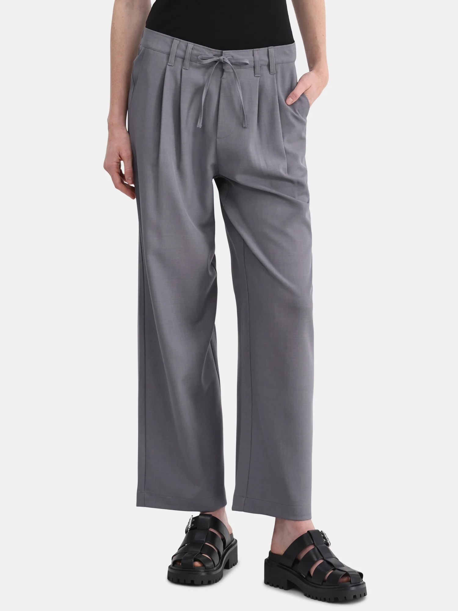 No Boundaries Pleat Wide Leg Trousers, 31" Inseam, Women's | Walmart (US)