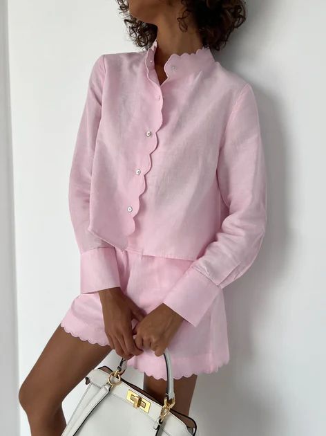Aveline Scalloped Detail Shirt | Powder Pink | Vita Grace