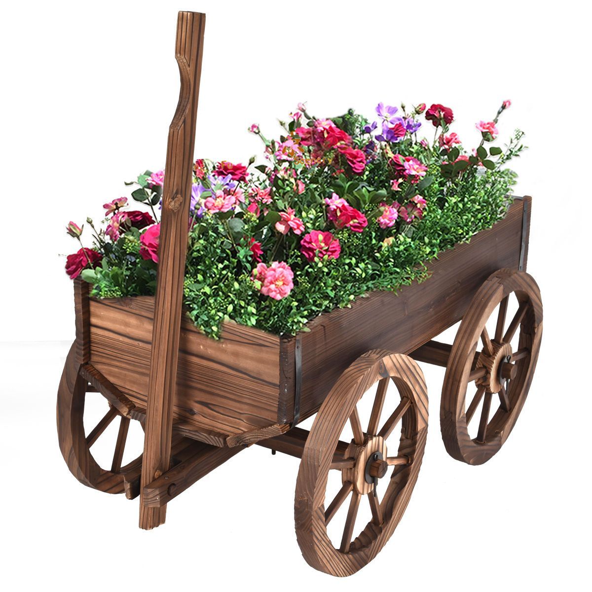 Costway Wood Wagon Flower Planter Pot Stand W/Wheels Home Garden Outdoor Decor | Target