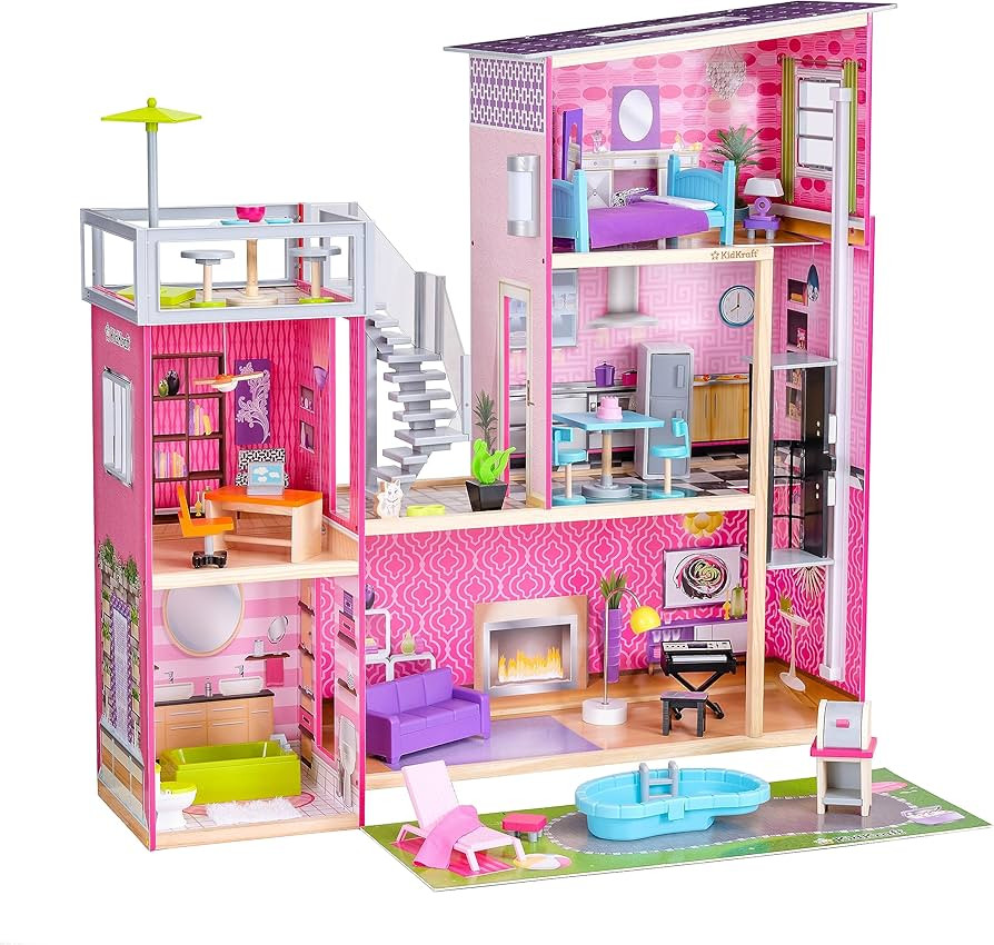 KidKraft Uptown Wooden Modern Dollhouse with Lights & Sounds, Pool and 36 Accessories | Amazon (US)