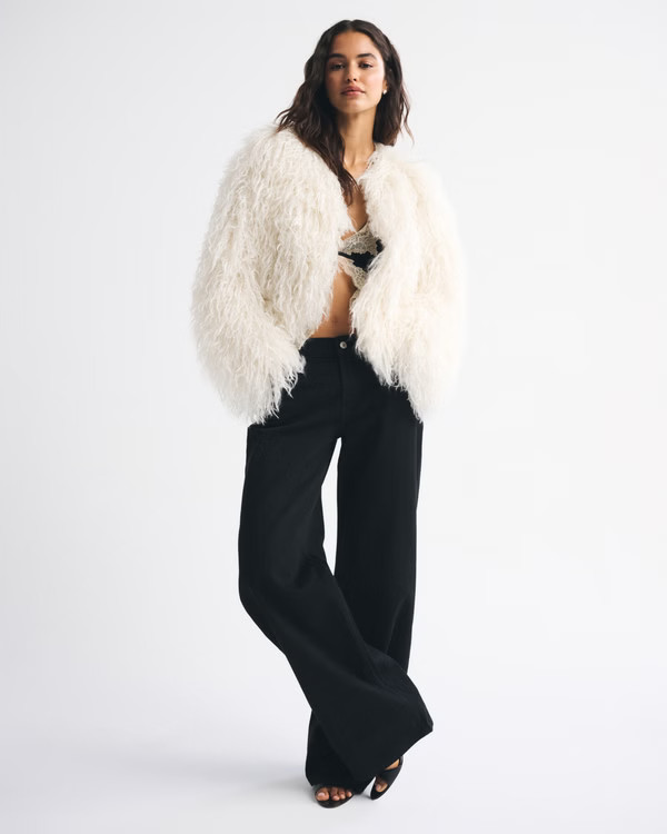 Women's Collarless Short Faux Fur Coat | Women's New Arrivals | Abercrombie.com | Abercrombie & Fitch (US)