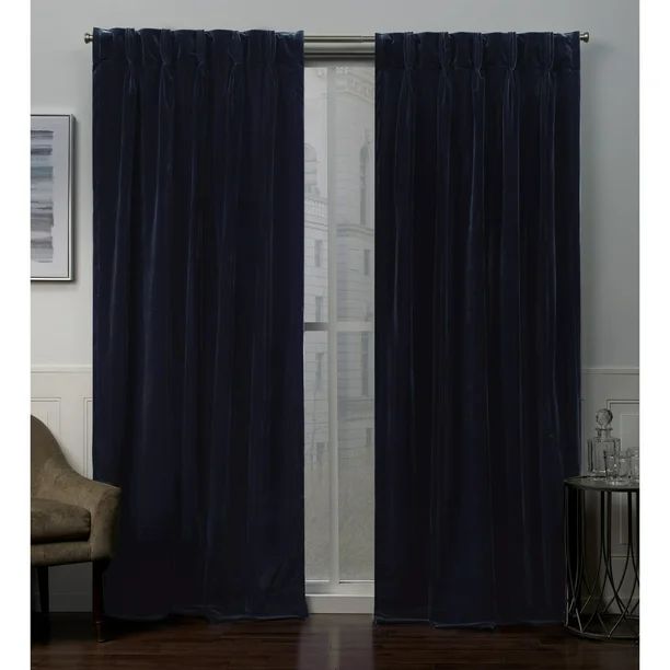 Exclusive Home Curtains Velvet Heavyweight Pinch Pleat Top Curtain Panel Pair, 96" Length, Navy | Walmart (US)