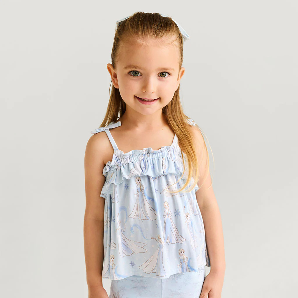 Blue Sleeveless Disney Let It Go Bow Strap Top Ruffled Short Set | Posh Peanut\u00ae | Posh Peanut