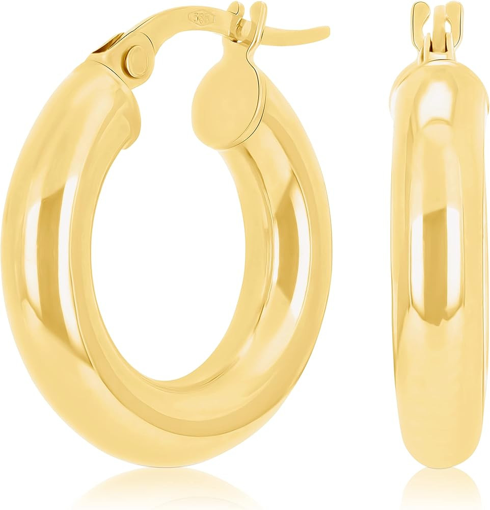 Italian 14k Yellow Gold High Polished Round Hoop Earrings | Amazon (US)