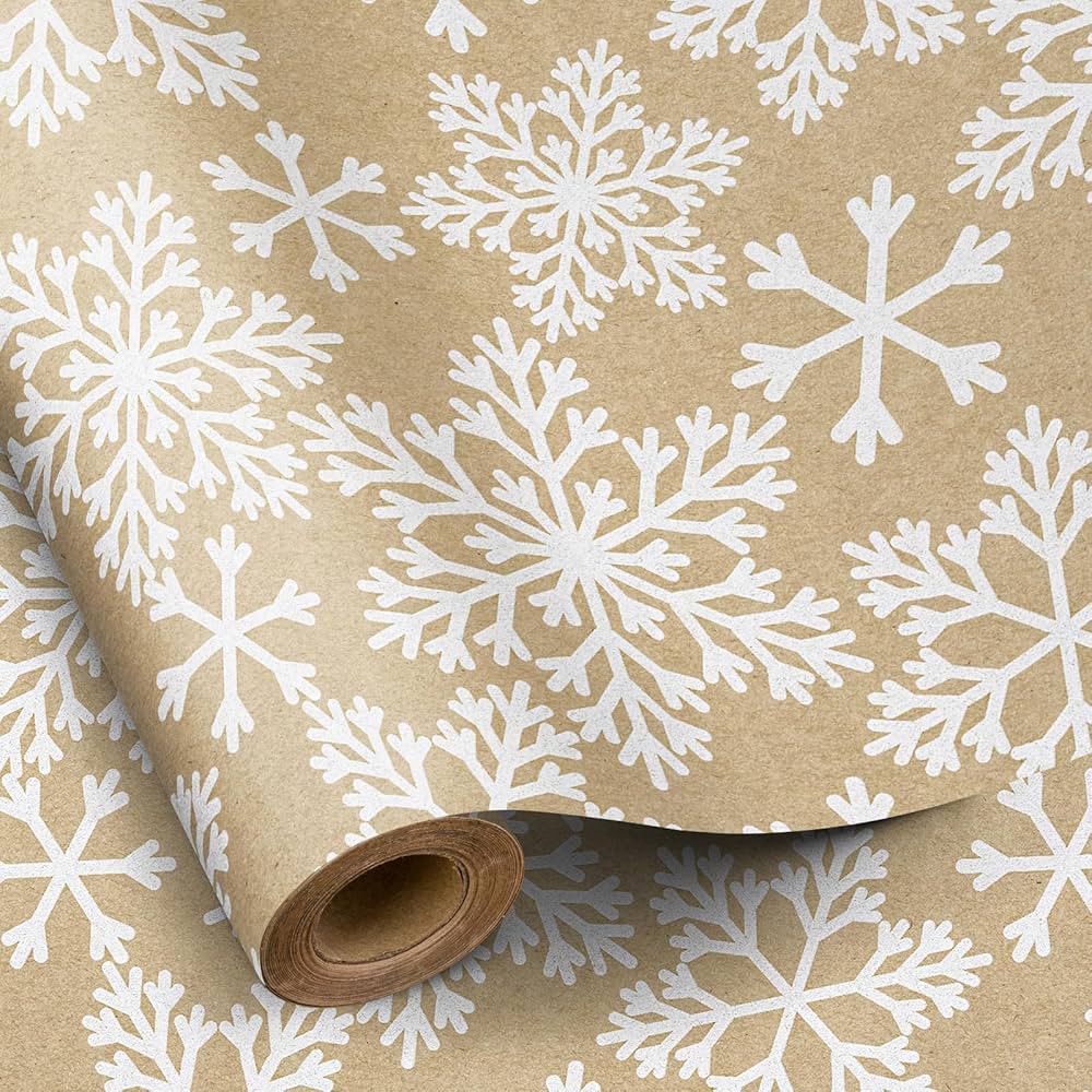 RUSPEPA Kraft Christmas Wrapping Paper Roll - Mini Roll - White Snowflake Design for Holiday Gift... | Amazon (US)