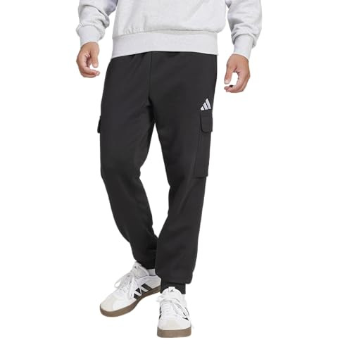 Adidas Mens Essentials Feel Cozy Fleece Sportswear Cargo Pants, Black/White, X-Large | Amazon (US)