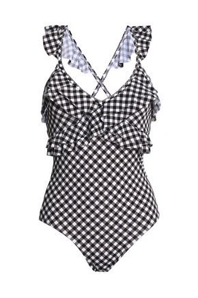 Shelby ruffle-trimmed gingham swimsuit | The Outnet Global