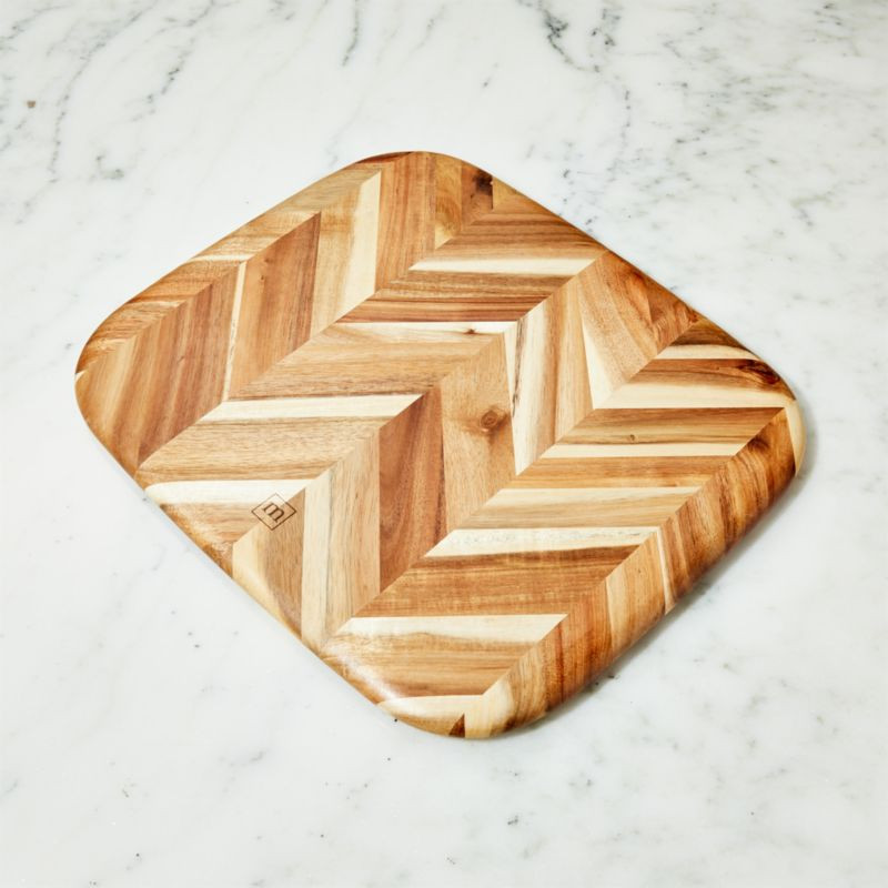 Madeira Medium Herringbone Acacia Wood Cutting Board/Serving Board + Reviews | Crate & Barrel | Crate & Barrel