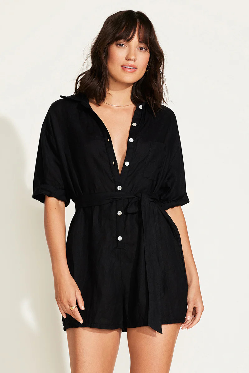 Playa Romper - Black EcoLinen | Vitamin A