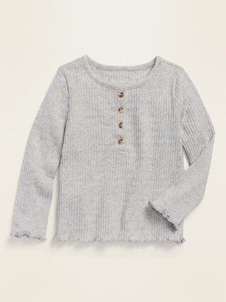 Rib-Knit Lettuce-Edged Long-Sleeve Henley for Toddler Girls | Old Navy (US)