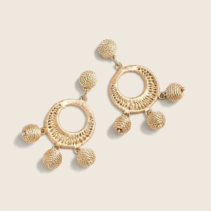 Raffia-wrapped triple drop earrings | J.Crew US