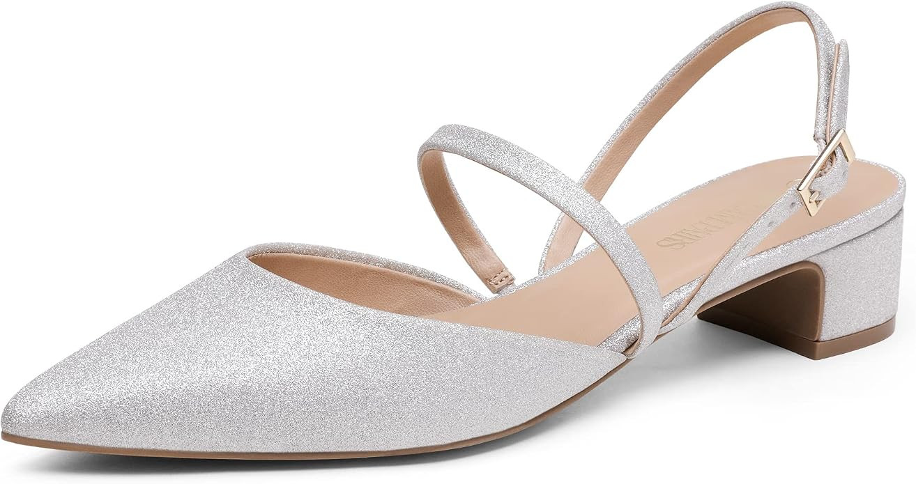 DREAM PAIRS Women's Pumps Chunky Closed Toe Low Block Heels Strappy Buckle Pointed Toe Slingback Dre | Amazon (US)