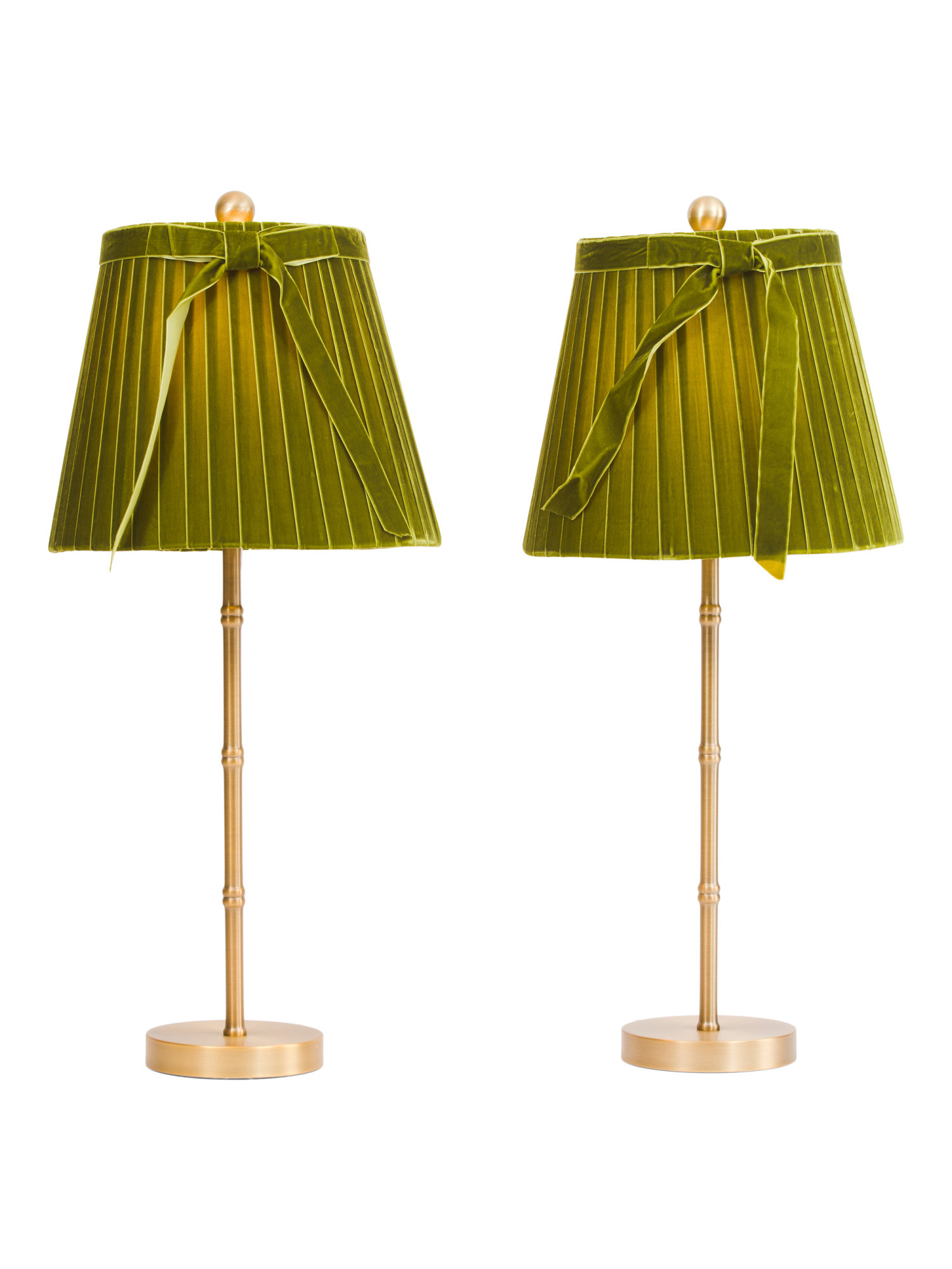 2pk 27in Bamboo Look Metal Table Lamps With Velvet Ribbon Shade | Marshalls