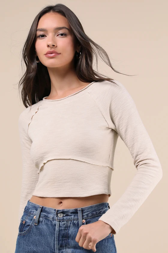 Easy Energy Cream Knit Raglan Sleeve Crop Top | Lulus
