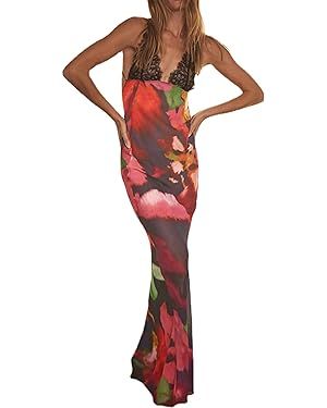 XPONNI Y2k Dress Backless Maxi Dresses for Women, Red Tie Dye Dress with Lace Strap, Sexy Party D... | Amazon (US)