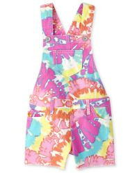 Girls Sleeveless Rainbow Tie Dye Print Twill Shortalls | The Children's Place