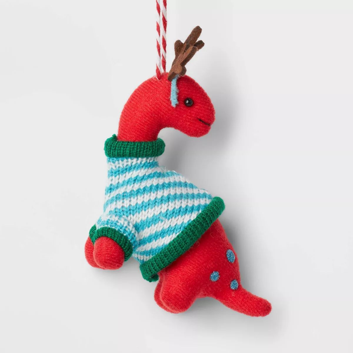 Fabric Brontosaurus with Antlers and Striped Sweater Christmas Tree Ornament Red/Blue - Wondersho... | Target