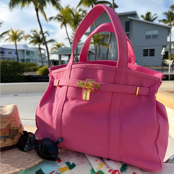 Boatkin Canvas Boat Tote – Solid Pink, Lined Includes Lock, Key & Zip Pouch | Poshmark