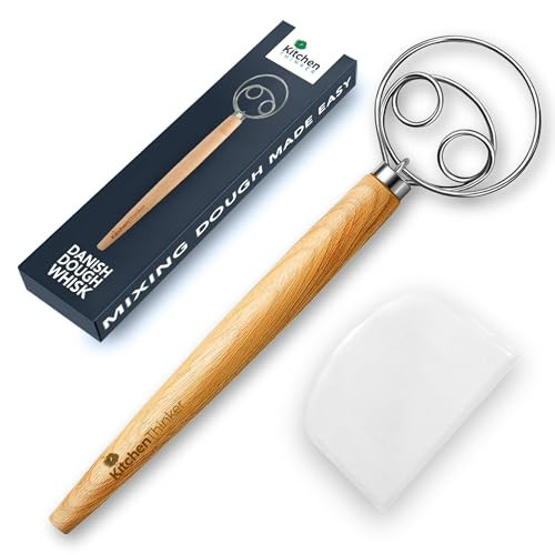 13 Inch Danish Dough Whisk with Dough Scraper, Dutch Bread Whisk with Stainless Steel Dough Hook, Sourdough Whisk for Baking, Bread Whisking Tool | Amazon (US)