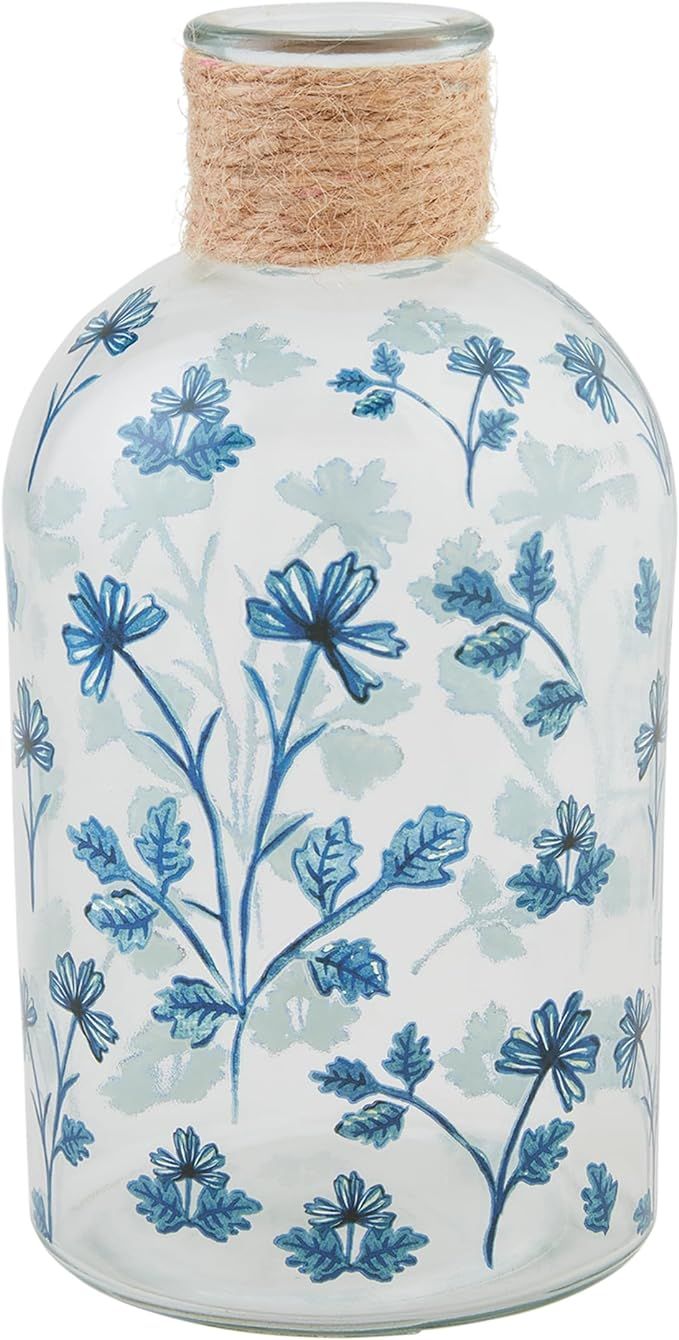Mud Pie Blue Floral Glass Vase; 7 3/4" x 4" Dia | Amazon (US)