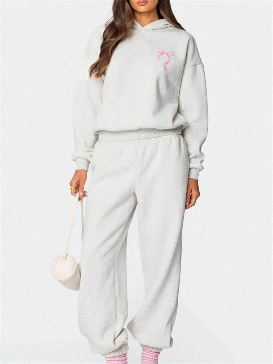 Womens 2 Piece Outfits Lounge Hoodie Bow Embroidery Sweatshirt Jogger Sweatpants Y2K Tracksuit Sw... | SHEIN