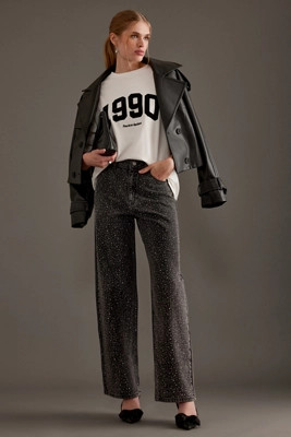 Selected Femme Marley-Merle Rhinestone Wide-Leg Jeans | Anthropologie (UK)