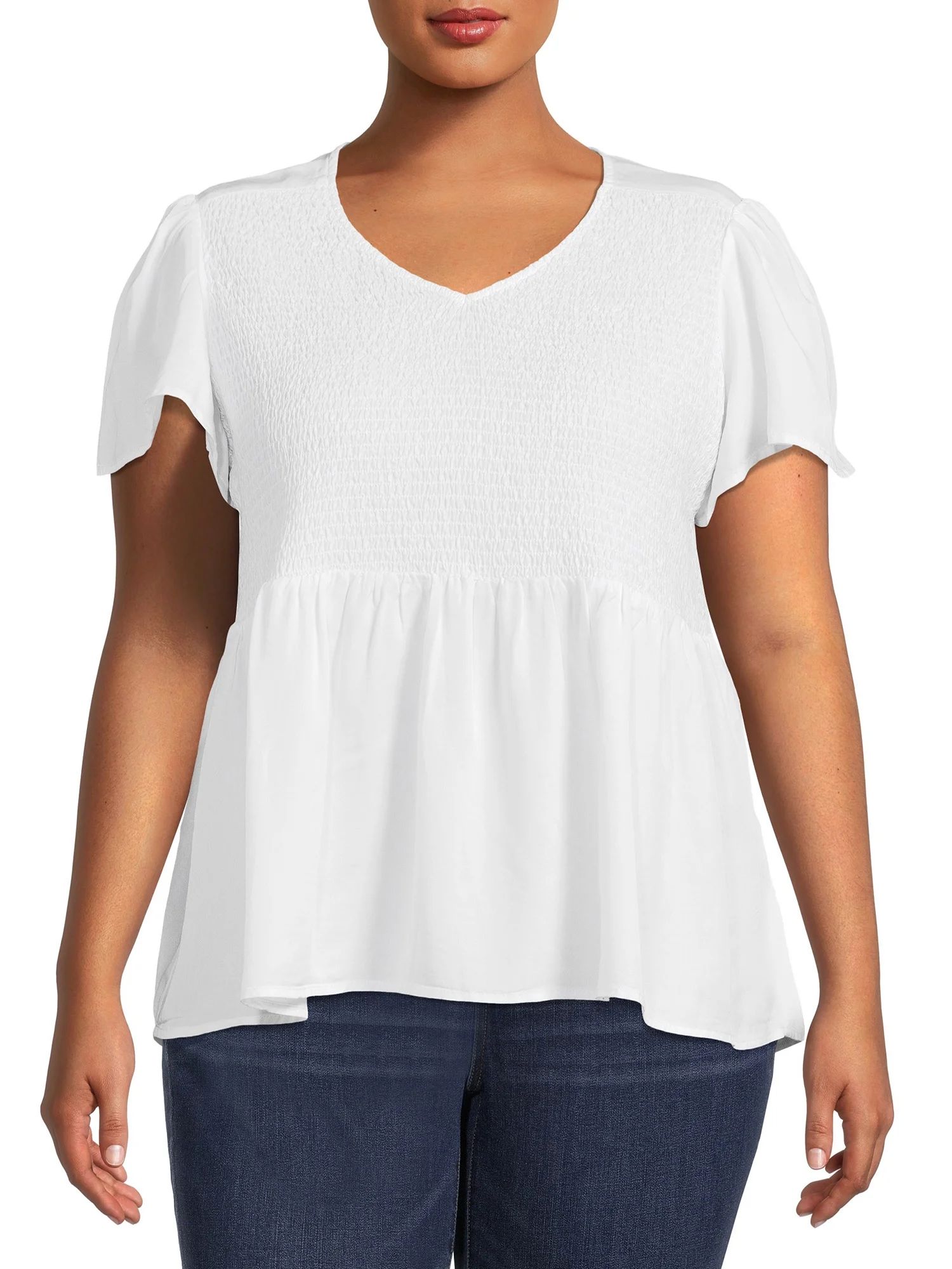 Terra & Sky Women's Plus Size V-Neck Smocked Top | Walmart (US)