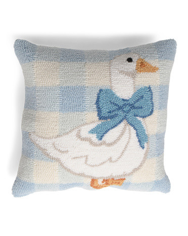 16X16 Hooked Bow Goose Gingham Pillow, Polyester | TJ Maxx