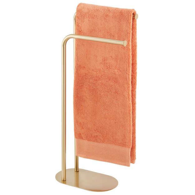 mDesign Tall MetalWood Bathroom Towel Storage Rack Holder | Target