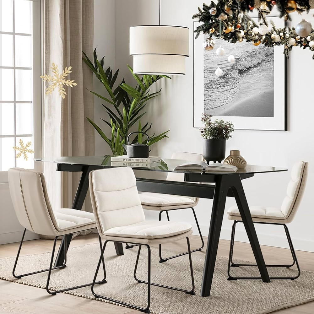 COLAMY Dining Chairs Set of 4, Modern Waffle Fabric Dining Chairs, Faux Leather Chairs with Back ... | Amazon (US)