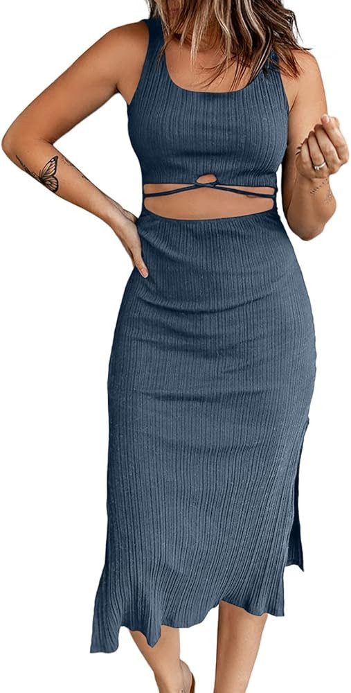 Acelitt Women's Sleeveless Hollow Out Twist Bodycon Dress Wrap Slim Fit Party Evening Dresses | Amazon (US)