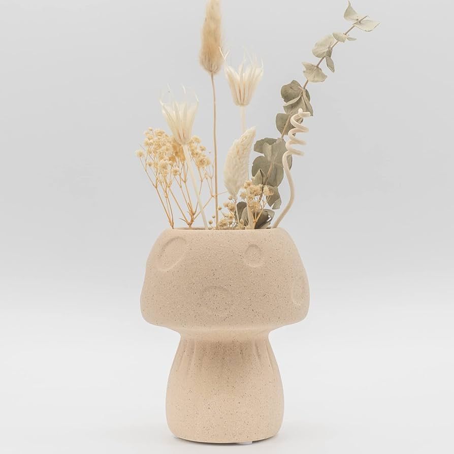 Mushroom Decor Vase, Textured Sand Handmade Ceramic Unique Retro Flower Plant Pot Indoor Planter ... | Amazon (US)