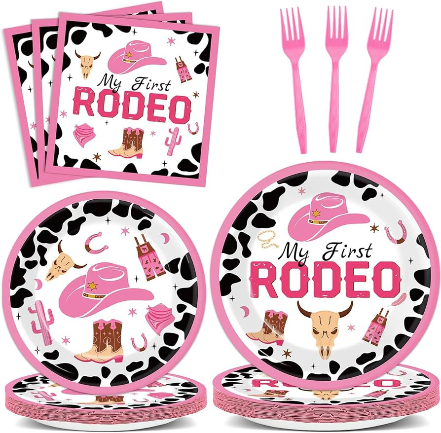 gisgfim 100 PCS My First Rodeo Birthday Party Supplies Pink Paper Plates Napkins Western Cowgirl ... | Amazon (US)
