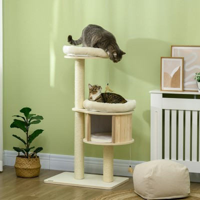 FURNIinspire Pet Tower 3 Level Cat Tree Cat Playhouse Cat Tower, Cat Toy Pet Furniture With Scratching Posts, Soft Cushion, Brown, 25.5"*17.75"*46.5" | Target