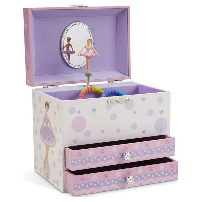 Jewelkeeper Ballerina Musical Jewelry Box with Drawers - White/Purple Wooden Girls Jewelry Box fo... | Walmart (US)