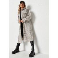 Cream Plaid Relaxed Utility Long Shacket | Missguided (US & CA)