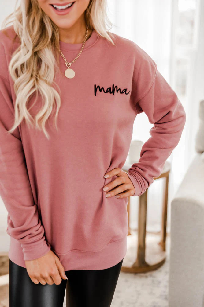 Mama Embroidered Script Mauve Sweatshirt | The Pink Lily Boutique