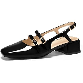 Coutgo Women's Mary Jane Chunky Low Heels Slingback Pumps Closed Square Toe Wedding Dress Shoes | Amazon (US)