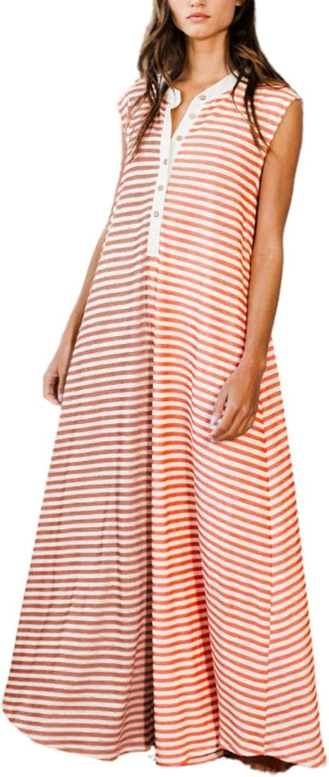Women Casual Striped Sleeveless Tank Jumpsuits Color Block Wide Leg Romper Comfy Button Down Romp... | Amazon (US)