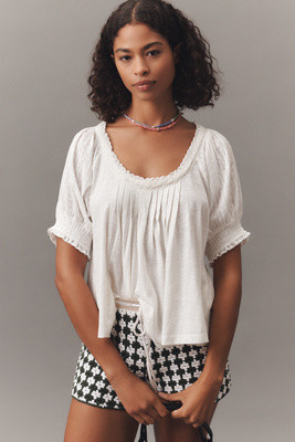 Pilcro Lace-Trim Short-Sleeve Blouse | Anthropologie (US)