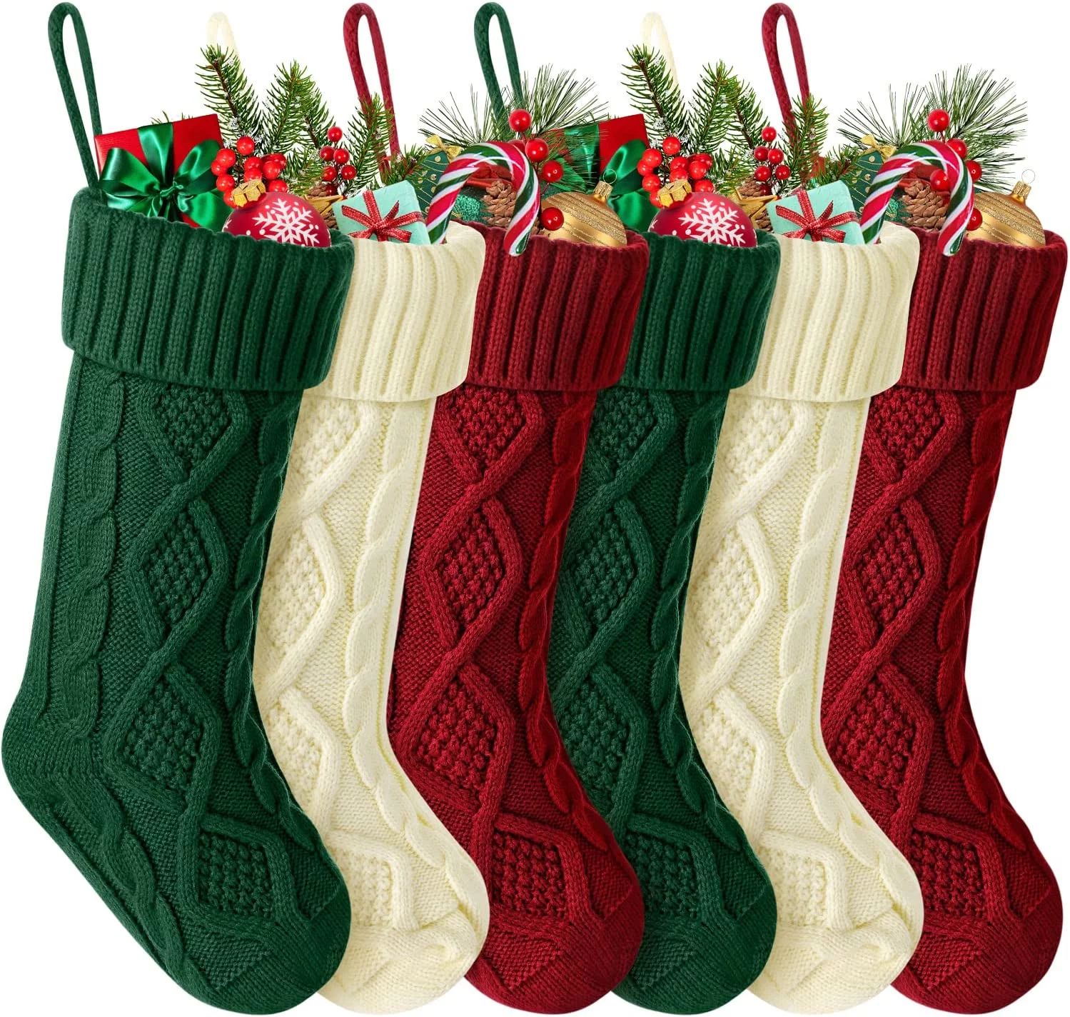 6 Pack Knit Christmas Stockings, 18" Cable Knitted Stocking Decorations Xmas Rustic Farmhouse Sto... | Walmart (US)